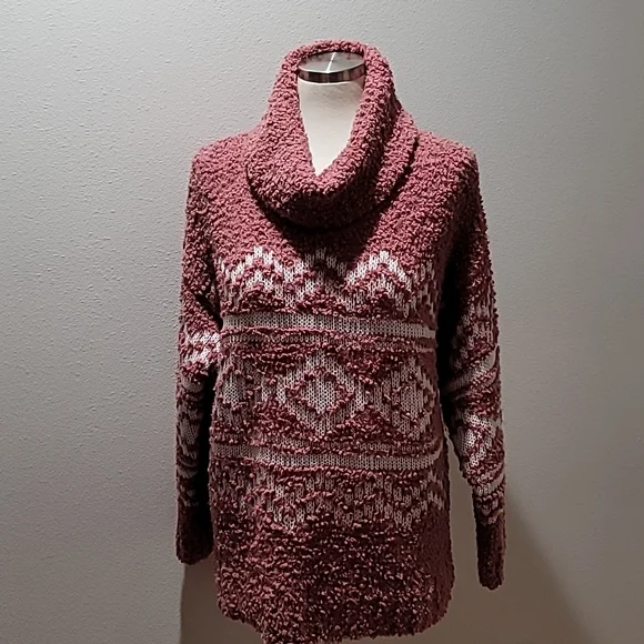 SONOMA XXL Mauve Cowlneck Long Sleeve Fair Isle Sherpa Comfy Cozy Sweater Top - Picture 13 of 13